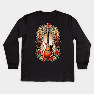 Electric guitar orage tattoo style 22 Kids Long Sleeve T-Shirt